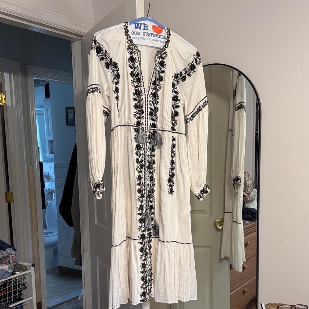 Ulla Johnson Cream and Black Embroidered Dress